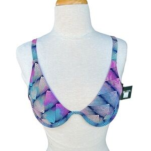 DESPI Brazilian Swimwear Plunge Cups Bikini Top Geometric Multicolor Small NWT